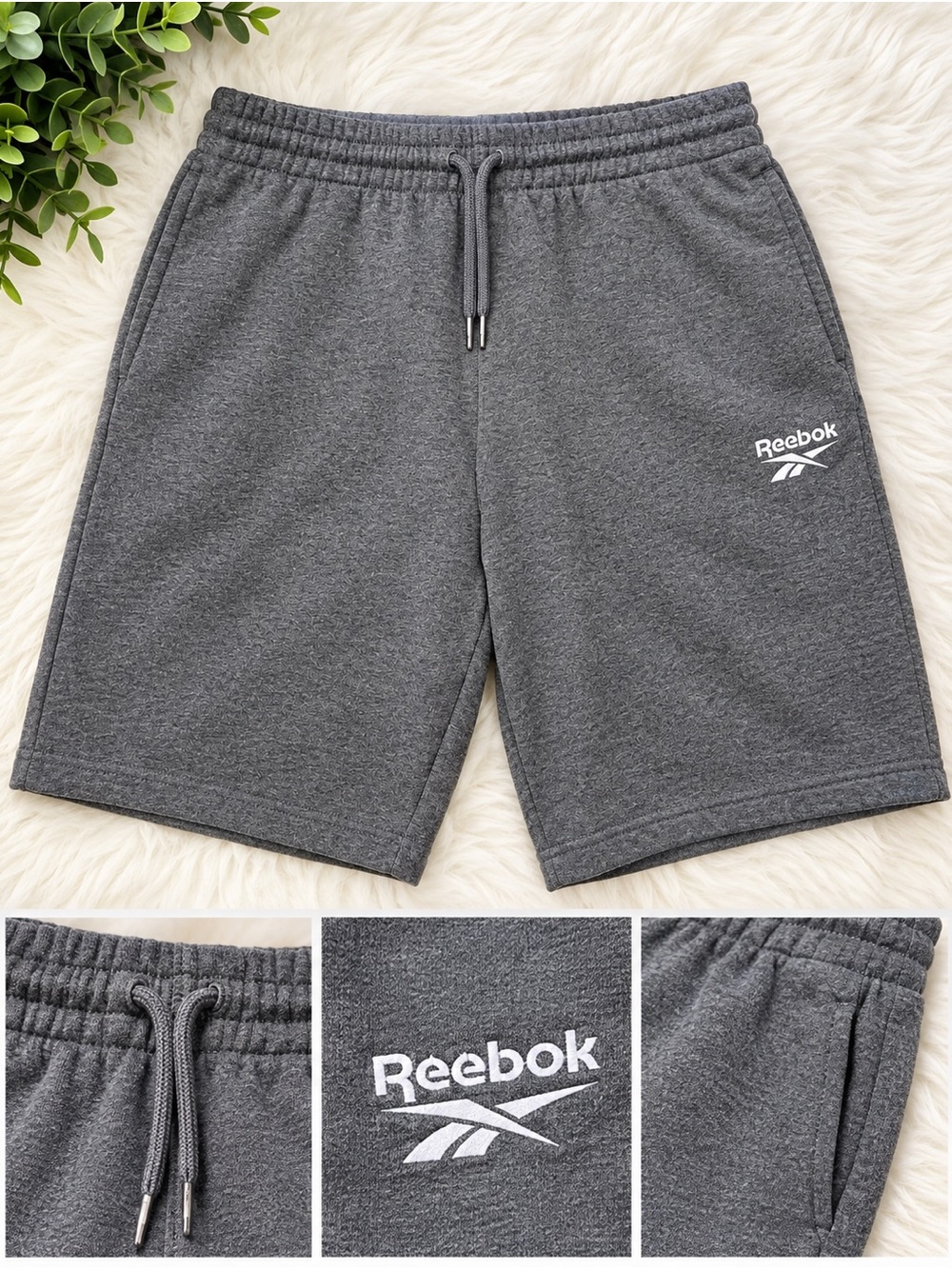 Reebok Men’s Dark Gray Heather Athletic Drawstring Shorts